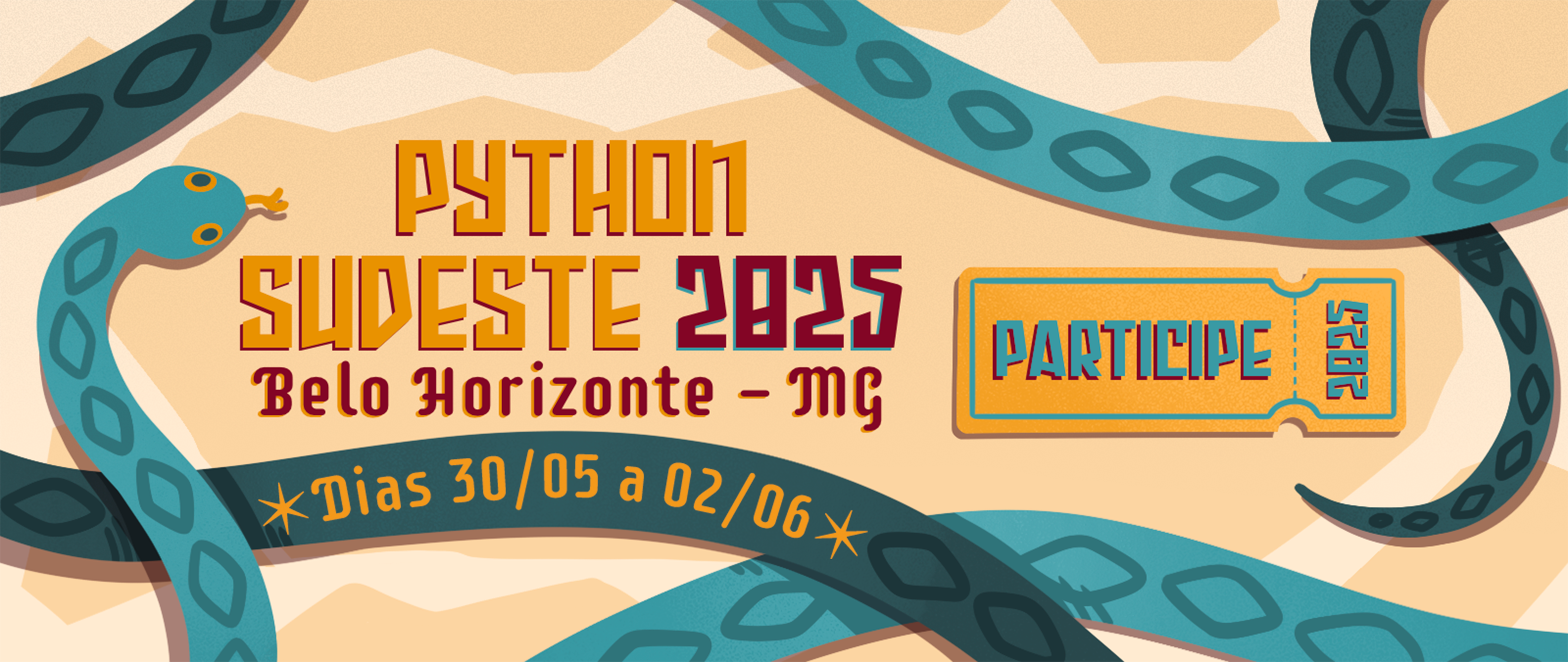 Imagem do evento Python Sudeste 2025, mostrando o logo e informações chave